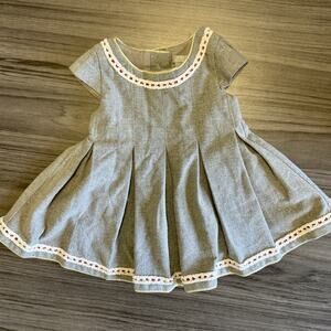 Tahrai Baby 3-6 Months Grey Pleated Dress - Cotton Blend - Button Back - Girls